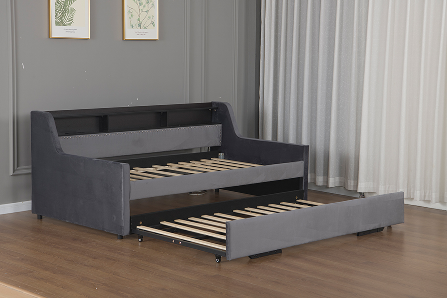 4857-1U Yuvarlanan Yumuşak Kadife Kumaş Kaplı Çekyat