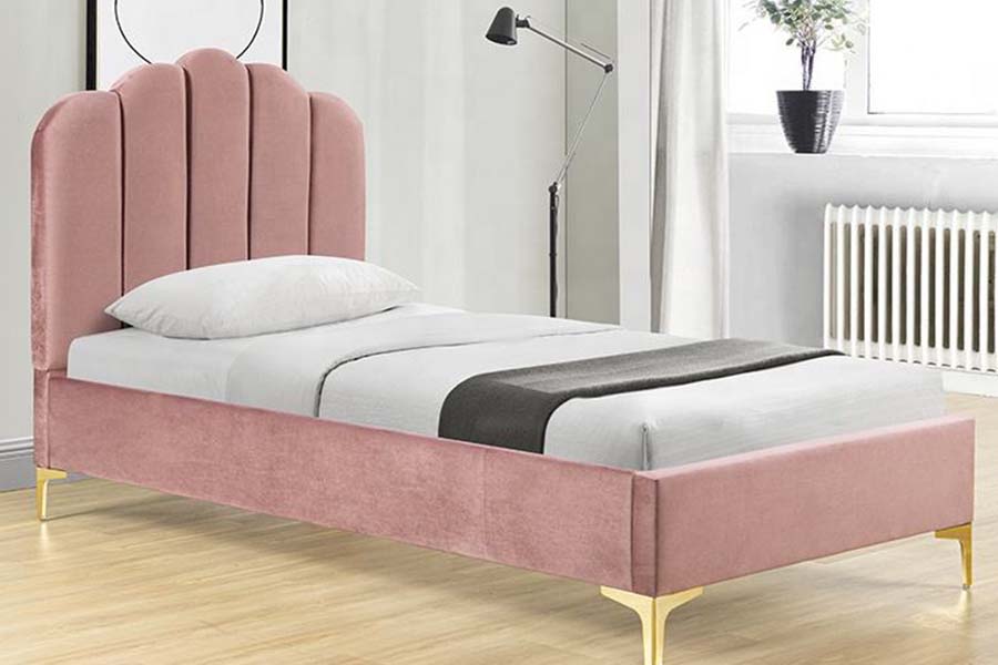 1655 Pembe Keten Kumaş Platform Yatak Döşemeli Yatak