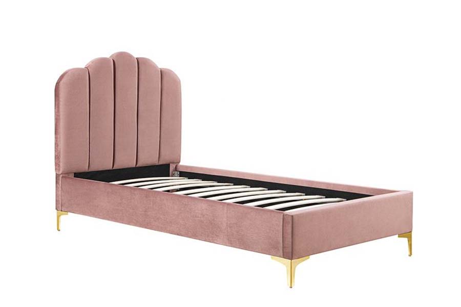 1655 Pembe Keten Kumaş Platform Yatak Döşemeli Yatak