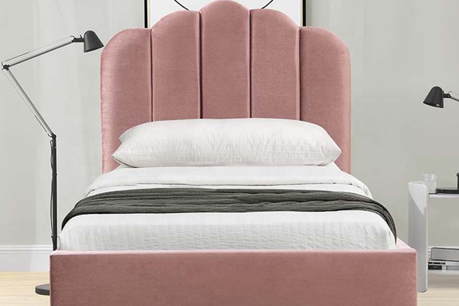 1655 Pembe Keten Kumaş Platform Yatak Döşemeli Yatak