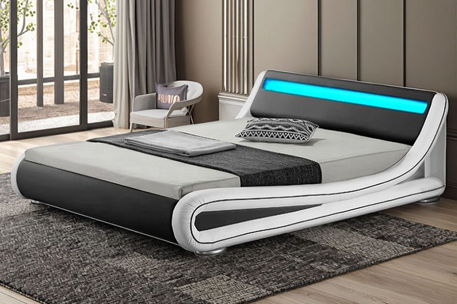 1137-1 Akıllı LED King Depolama Deri Döşemeli Karyola