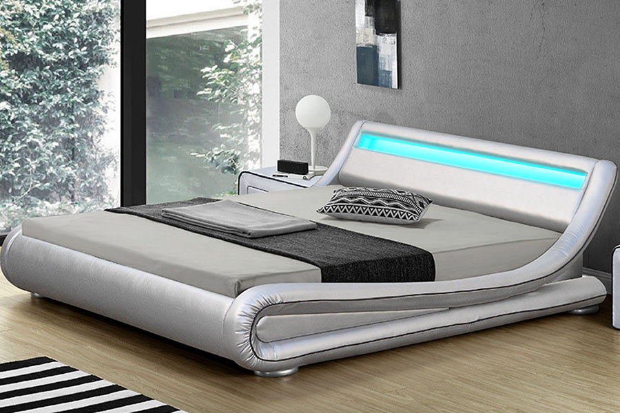 1137-1 Akıllı LED King Depolama Deri Döşemeli Karyola