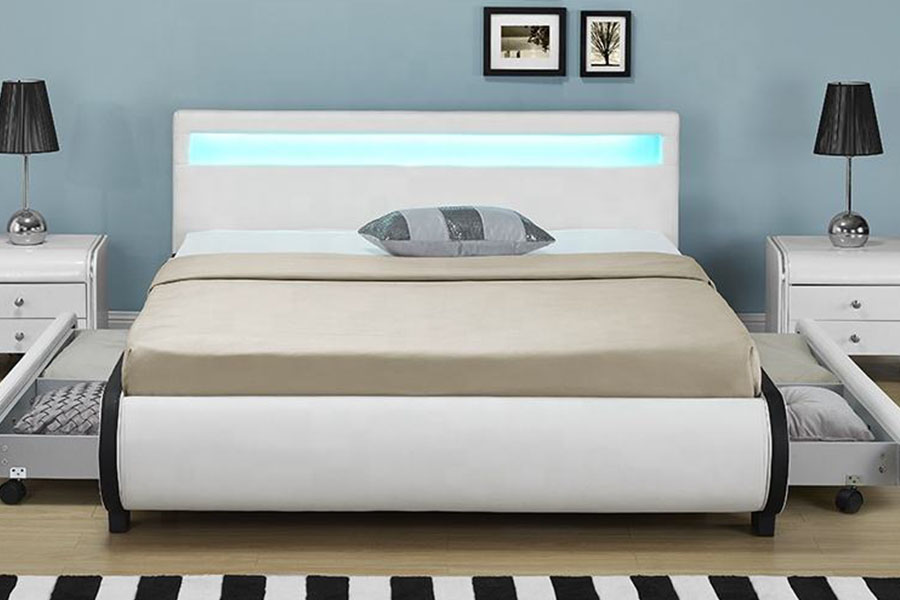 1135-1D LED Depolama Döşemeli Çekmece PU Deri Yatak