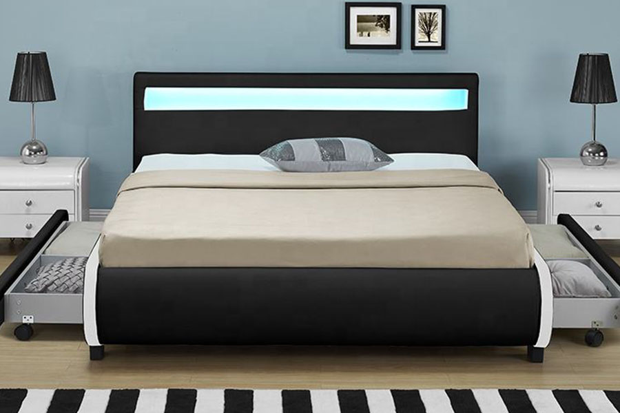 1135-1D LED Depolama Döşemeli Çekmece PU Deri Yatak