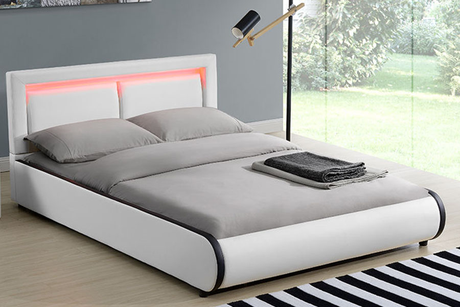 1124-1 Modern Avrupa LED Minderli Deri Döşemeli Karyola