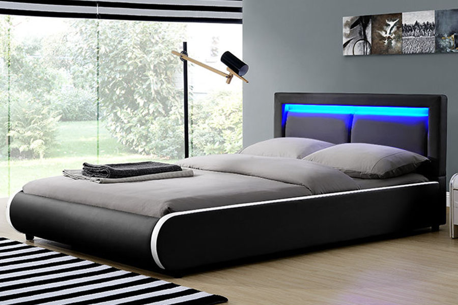 1124-1 Modern Avrupa LED Minderli Deri Döşemeli Karyola