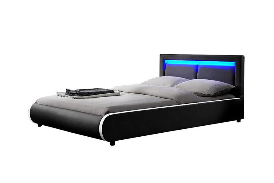 1124-1 Modern Avrupa LED Minderli Deri Döşemeli Karyola