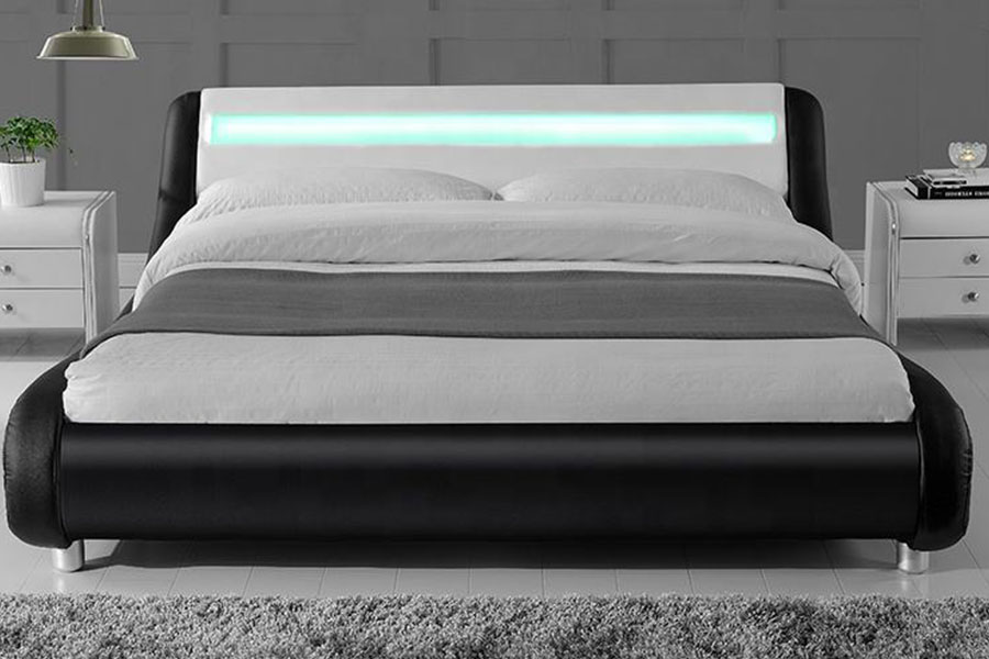 1140-1 Suni Deri Çift Tonlu LED Döşemeli Karyola