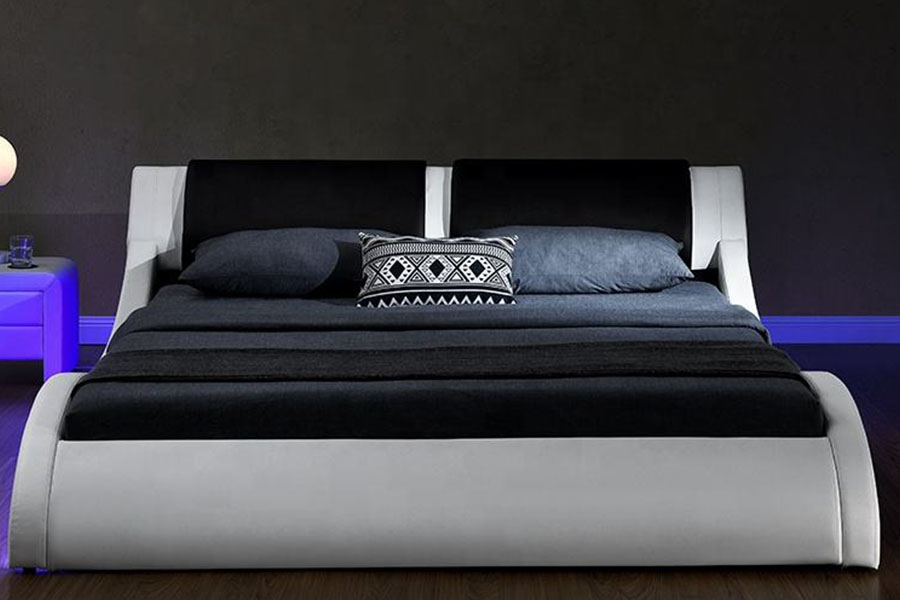 1187-1 İtalyan S-Shape LED Deri King Döşemeli Karyola