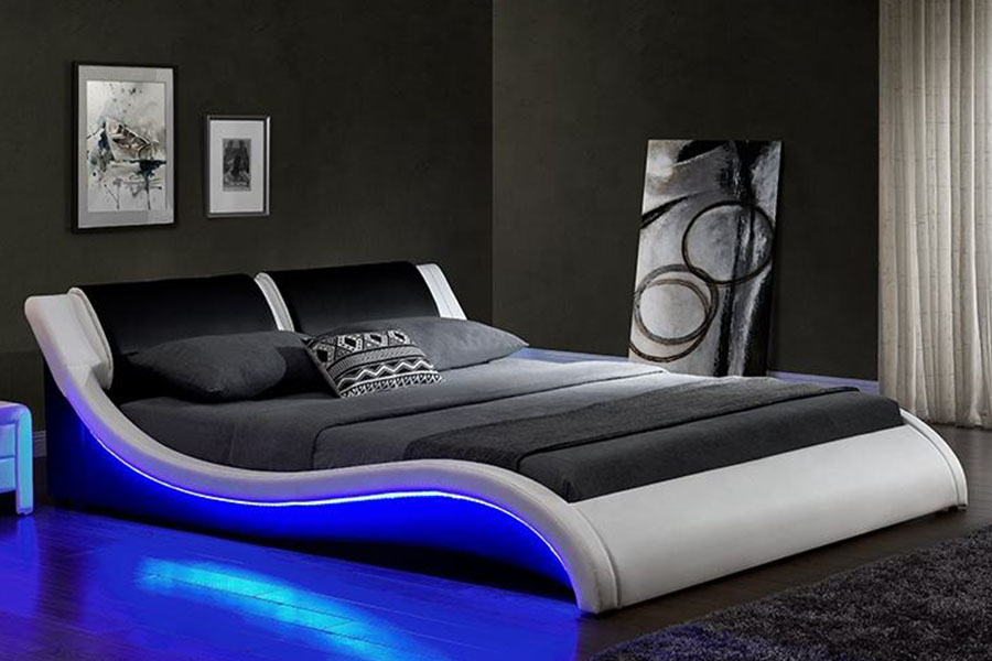 1187-1 İtalyan S-Shape LED Deri King Döşemeli Karyola