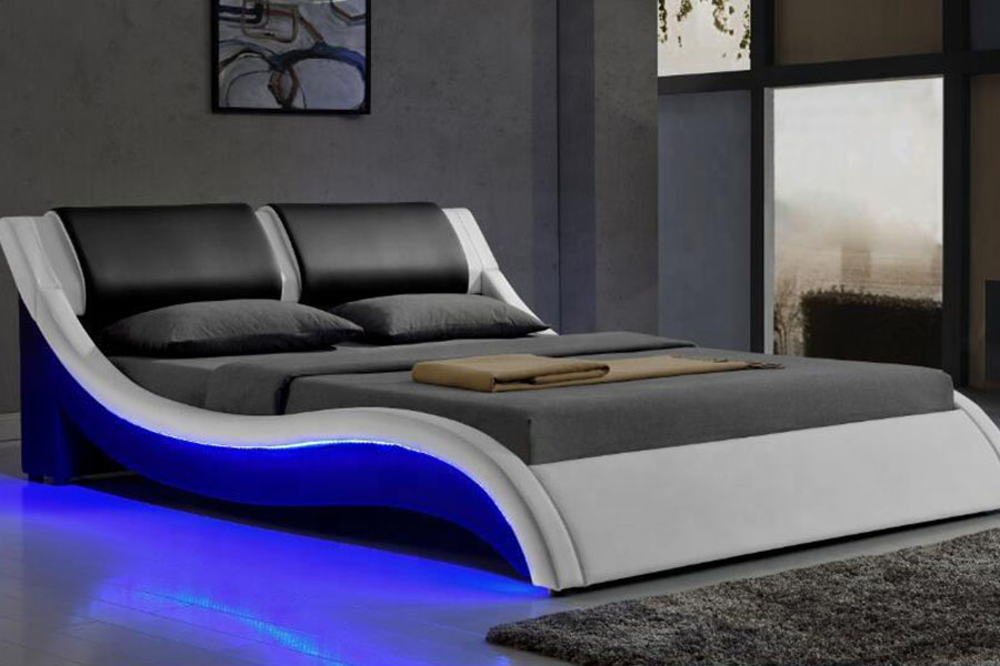 1187-1 İtalyan S-Shape LED Deri King Döşemeli Karyola