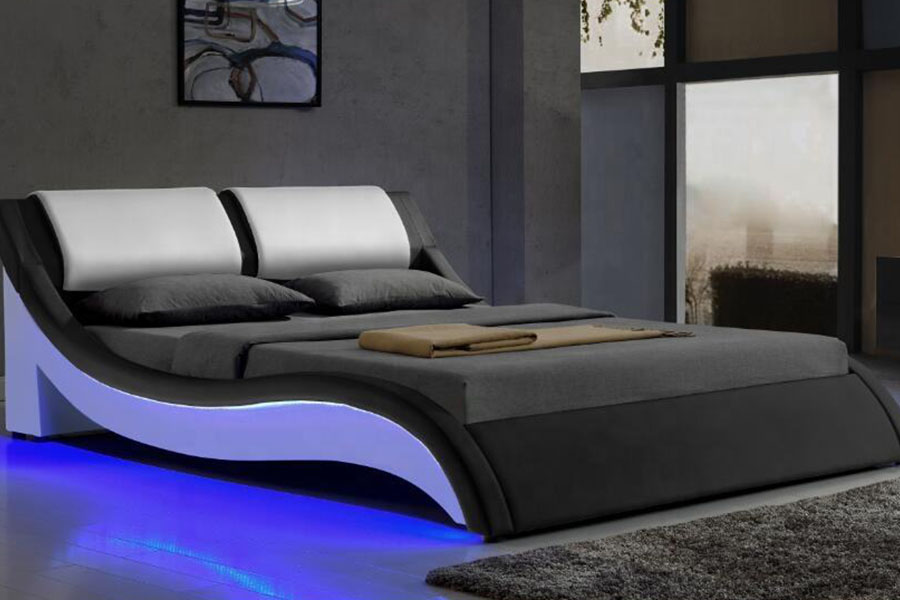 1187-1 İtalyan S-Shape LED Deri King Döşemeli Karyola