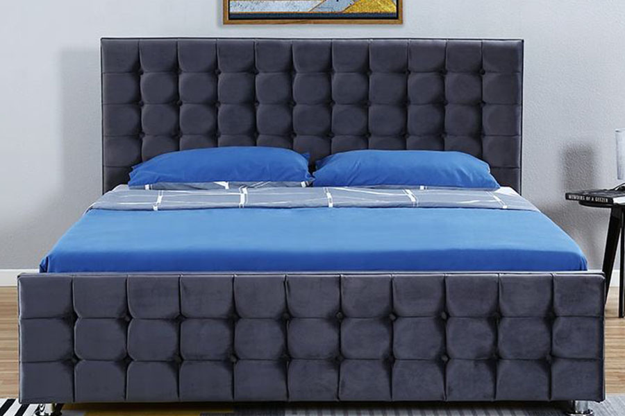 1354G Kadife Püsküllü Panel Masif Ahşap King Osmanlı Bazalı Yatak Çerçevesi