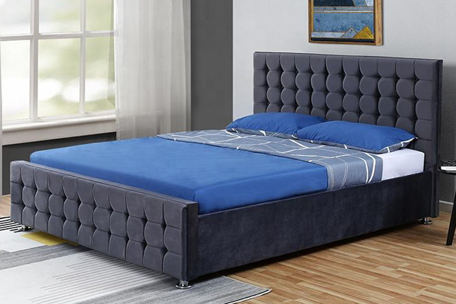 1354G Kadife Püsküllü Panel Masif Ahşap King Osmanlı Bazalı Yatak Çerçevesi