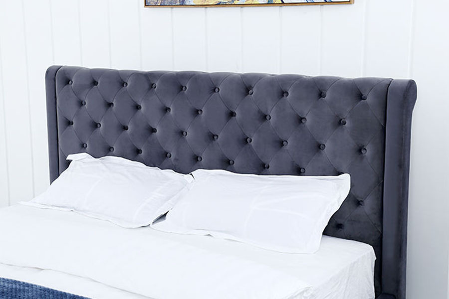 1293G Peluş Kadife Masif Ahşap Osmanlı Kraliçesi Döşemeli Bazalı Yatak Çerçevesi