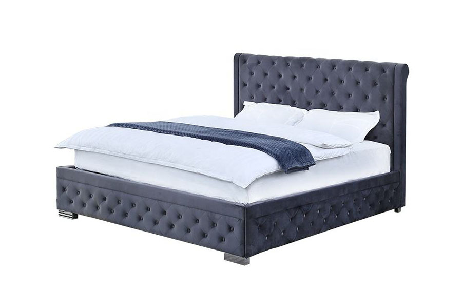 1293G Peluş Kadife Masif Ahşap Osmanlı Kraliçesi Döşemeli Bazalı Yatak Çerçevesi