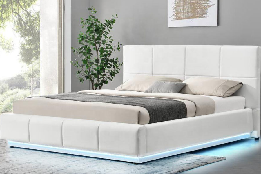 1239-1G Beyaz Suni Deri Osmanlı LED Çift Döşemeli Karyola